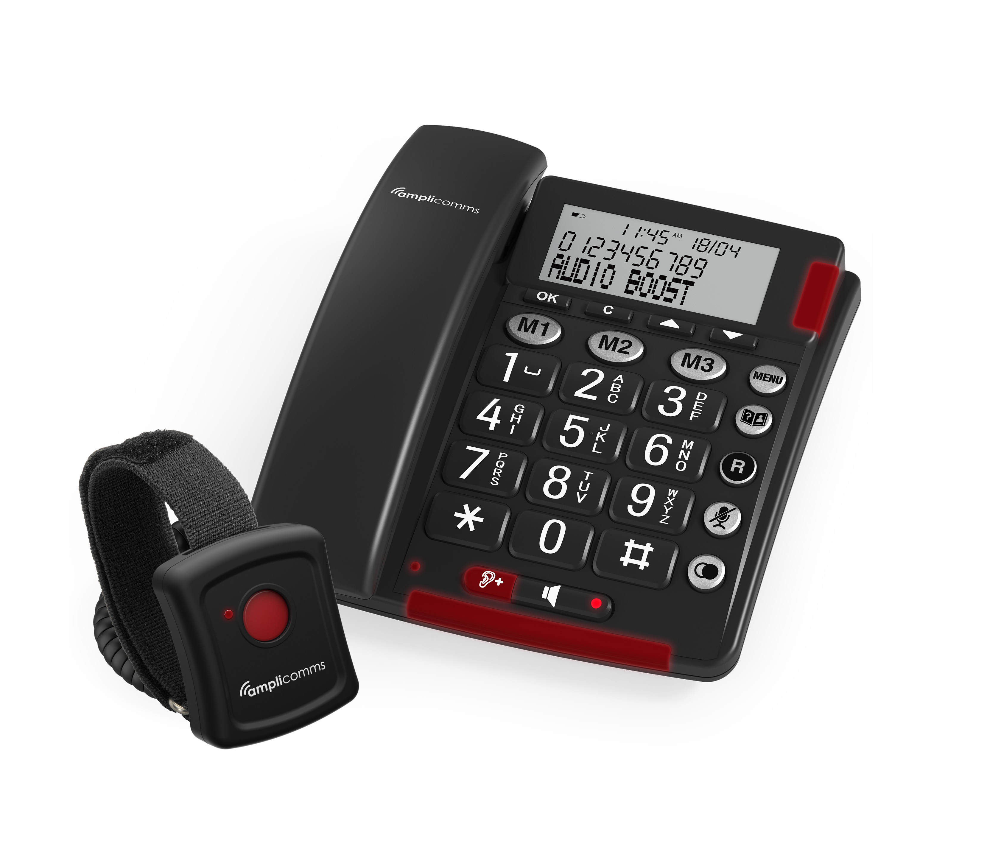 BT-50 Talking caller ID phone & wrist/pendant emergency button